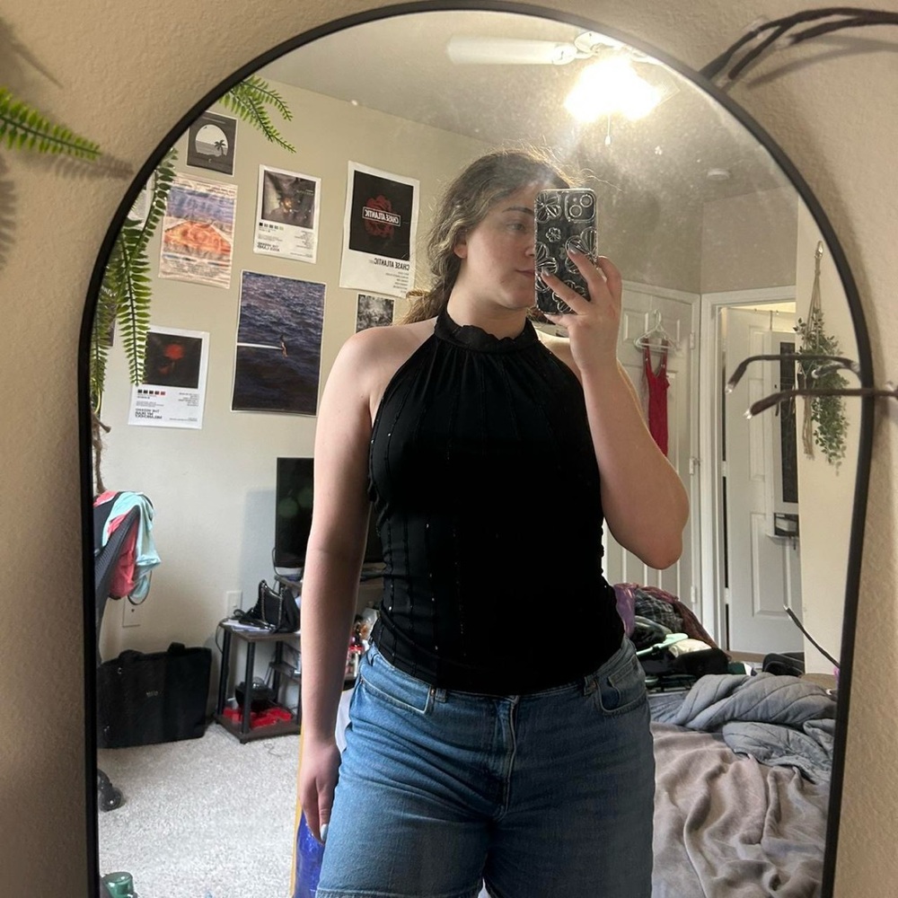 Black Halter Top with sequin details
